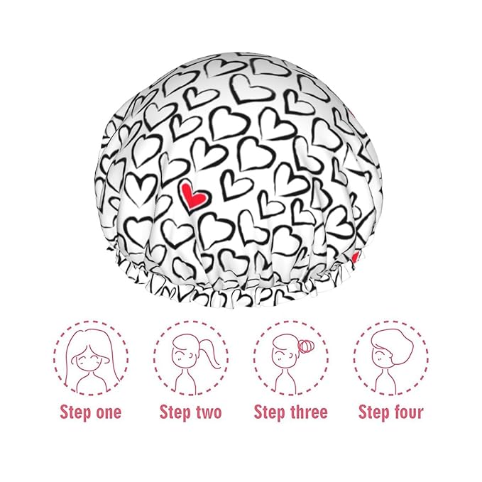 Love Hearts Shower Cap For Women Reusable Waterproof Double Layers Bath Cap Hair Protection Elastic Ladies Spa Salon Shower Hat