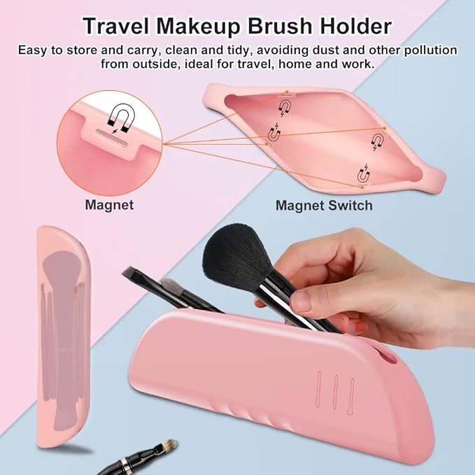 Jilier 4 in 1 Makeup Brush Set with Travel Makeup Brush Holder, Travel Makeup Brushes with Case, Double Sided Makeup Brushes with Silicon Portable Cosmetic Face Brushes Holder