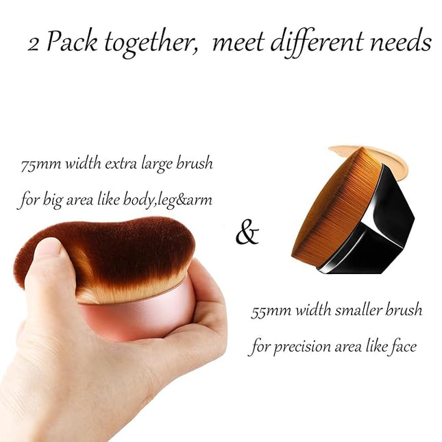 75MM Extra Large Self Tanner Kabuki Makeup Brush, 2 Pack for Lymphatic Drainage, Face Blush Liquid Powder Foundation Brush for Body Makeup, Bronzer & Foundation Tanning Mousse, Lotion Wet & Dry