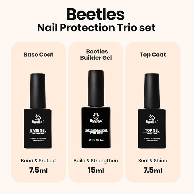 Beetles Builder Gel Set,3 Pcs 8 in 1 Nail Strengthening Apex Building Extension for Beginner DIY Salon at Home,Clear Builder Nail for Nails with Base and Top Coat Gel,UV & LED Lamp Needed