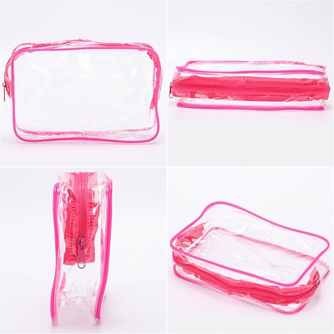 Tbestmax 20 Pack Clear Cosmetic Bags Makeup Bags Portable Waterproof Travel Toiletry Bags Organizer Rose Red, 7.5"x 4.8"x 2.3"
