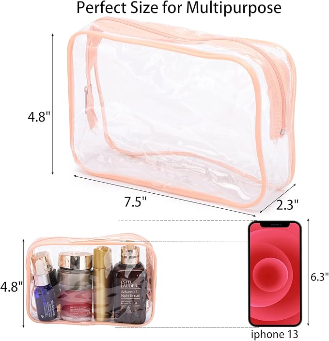 Tbestmax 20 Pack Clear Cosmetic Bags Makeup Bags Portable Waterproof Travel Toiletry Bags Organizer Peach Pink, 7.5"x 4.8"x 2.3"