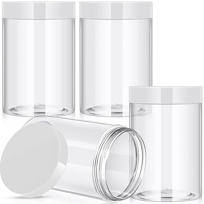 Patelai 4 Pieces Round Wide-mouth Leak Proof Plastic Container Jars with Lids for Travel Storage Makeup Beauty Products Face Creams Oils Salves Ointments DIY Making(27 Ounce,Clear)