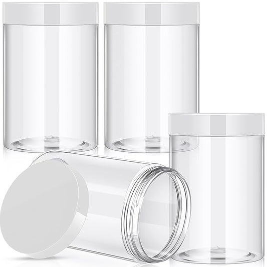 Patelai 4 Pieces Round Wide-mouth Leak Proof Plastic Container Jars with Lids for Travel Storage Makeup Beauty Products Face Creams Oils Salves Ointments DIY Making(27 Ounce,Clear)