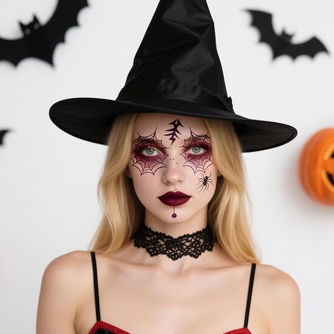 8Pcs Halloween Face Tattoos Temporary, Tattoos Decals with Spider Web & Spider Design,Temporary Makeup Tattoos Stickers, Face Tattoo Sticker Art for Halloween, Adults, Kids, Costume Parties