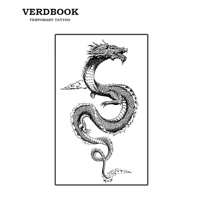 Waterproof Temporary Tattoos: 2-Sheet Tattoo Kit with Realistic Body Stickers, Semi-Permanent Tattoos for Adults Lasting 7-15 Days – Safe for Men & Women, Skyfire Dragon