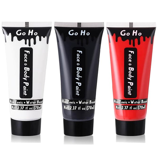 Go Ho White Black Red Face Body Paint Washable(7 oz) for Clown Makeup,Cream Water Based White Black Vampire Skeleton Clown Body Paint for Halloween Costumes Cosplay SFX Makeup