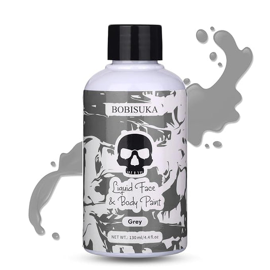 BOBISUKA Grey Face Body Paint Liquid Texture Washable Non Toxic Facepaint Fast Drying Foundation Makeup for Halloween Corpse Bride Zoombie Cosplay SFX Costume Party Large Capacity(130ml)