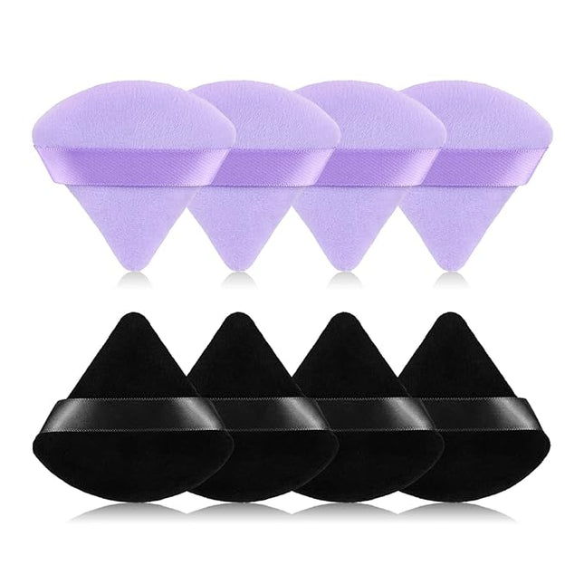8pcs Triangular Powder Puff Face Soft Velvet Makeup Puff for Loose Powder Body Powder Makeup Sponge for Contouring Wet Dry Foundation Blender Sponge Beauty Makeup Tool.(Black&Purple)