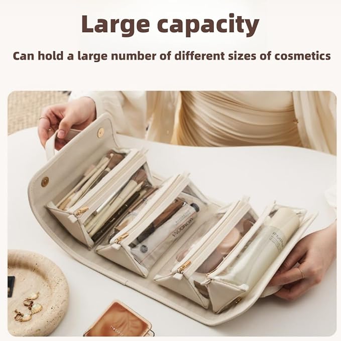 Stylish 4-in-1 Foldable Cosmetic Bag – Large Expandable Capacity, Waterproof with Detachable Interior Pockets & Mini Pouches, Ideal for Women's Travel Makeup Organization