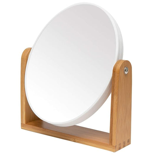 YEAKE Vanity Makeup Mirror with Natural Bamboo Stand, 8 Inch Double Sided 3X Magnification Swivel Mirror for Bathroom & Desk