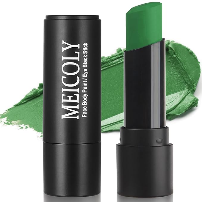 MEICOLY Green Eye Black Stick,Waterproof Eye Black Baseball Softball Football Lacrosse,Camo Witch Green Face Paint,Face Body Paint Stick for Halloween SFX Cosplay Hulk Makeup