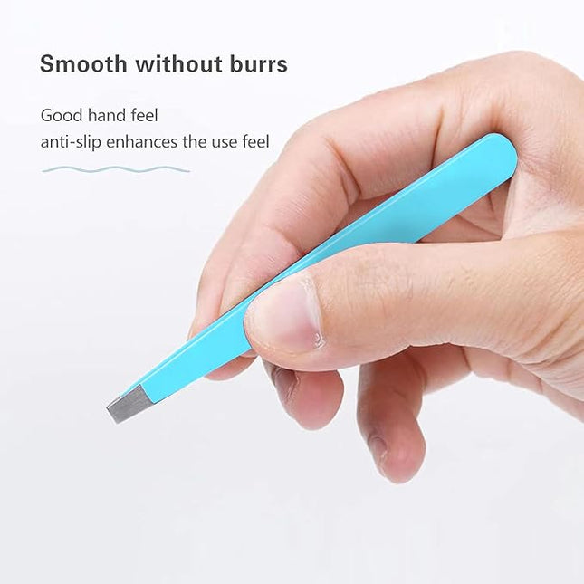 Tweezers Set, High Precision Stainless Steel Eyebrow Tweezers for Facial Hair, Inward Growing Hair and Splinter Remover Kit, Suitable for Women and Men, Pink and Black 4-Piece Set. (Blue)