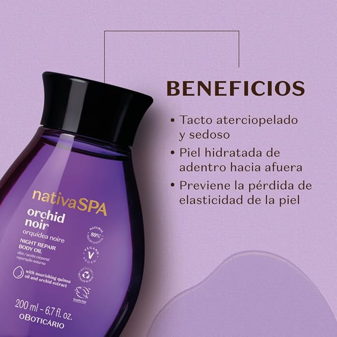 Nativa SPA by O Boticário, Orchid Noir Body Oil, Scented Moisturizer, Enriched with Purified Quinoa Drops to Boost Hydration, 6.8 Ounce (200ml)