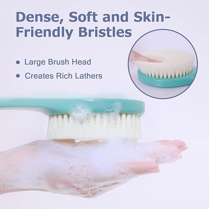 Body Back Scrubber – 17'' Long Handle Shower Brush, Durable Exfoliator for Dry & Wet Use, Deep Cleansing & Gentle Exfoliation for Smooth Skin – for Men, Women & Elderly (Gray)