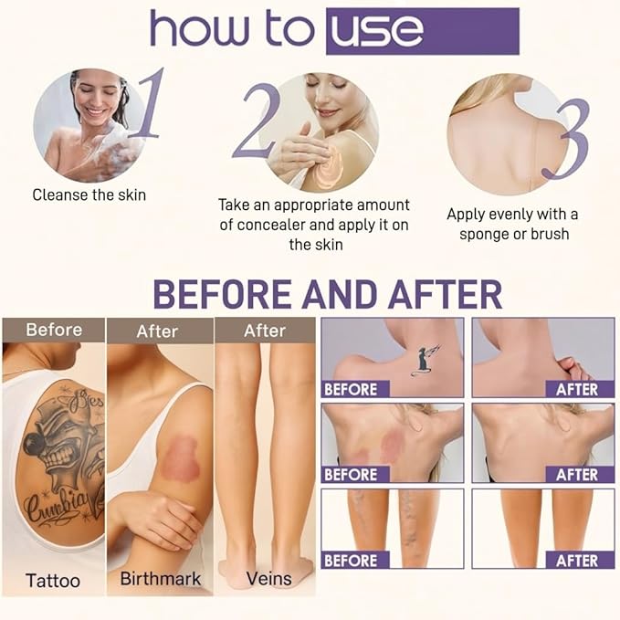 Body Concealer with Brush – Waterproof Full Coverage Body Foundation for Scars, Stretch Marks & Tattoos – Streak-Free Leg & Arm Makeup for Even Skin Tone and Natural Radiant Finish