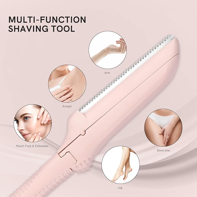 Eyebrow Razors for Women, Replaceable Face Razors kit, Dermaplane Shaving Tool for Men & Women, Face Razors for Peach Fuzz and Hair Removal, 4pcs Replacement Blades Available