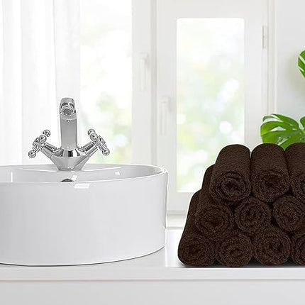 Softolle 100% Cotton Washcloths 24 Pack (12x12 Inches) Soft, Highly Absorbent Washcloth, Face Towels, Wash Cloths for Face, Ring Spun, Bulk Pack (Brown)