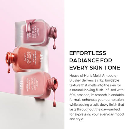House of Hur Moist Ampoule Blusher with 50% Moisture Essence | Hydrating & Long-Lasting Blush | 0.33 fl. oz. (9 Shades) - Ruby Red