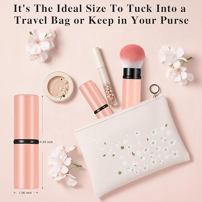 Falliny Retractable Makeup Brush, Travel Powder Brush Face Blush Brush, Portable Kabuki Makeup Brush with Cover for Blush, Sunscreen,Bronzer, Buffing, Flawless Powder Cosmetics
