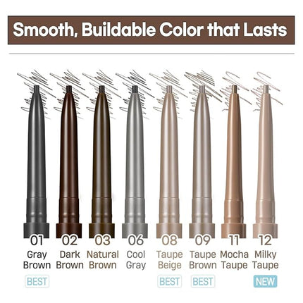 PERIPERA Speedy Skinny Brow (01 Gray Brown),1.5mm Precise Eyebrow Pencil, Dual-Sided Fine Tip Shades, Define Fills Brow Make up, K Beauty, Korean Make-up