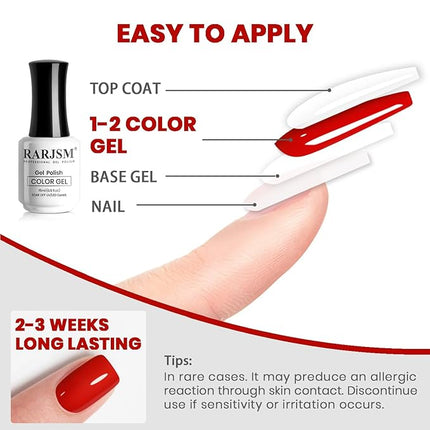 RARJSM Red Gel Nail Polish 15ml BightRed Gel Polish Classic Vintage Pastel Color Soak Off UV LED Cured Christmas Red Nail GelPolish 1 Piece for Nail Art Manicure Salon DIY Home Winter