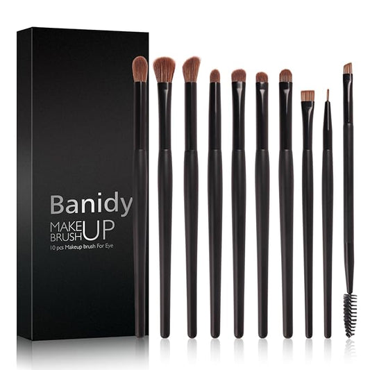 Banidy Eye Makeup Brushes 10pcs Eyeshadow Brushes Professional Eyebrow Eyeliner Makeup Brushes Set with Soft Synthetic Hairs & Real Wood Handle for Eyeshadow,Eyebrow, Eyeliner,Concealer,Foundation
