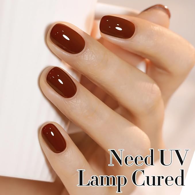 Double Rhythm 0.50 OZ Gel Polish Hema Free Same Color Same Bottle Golden Round Translucent Neutral Natural Milky 15 ML Jelly UV Polish Art DIY at Home (Burgundy Brown-C1446)