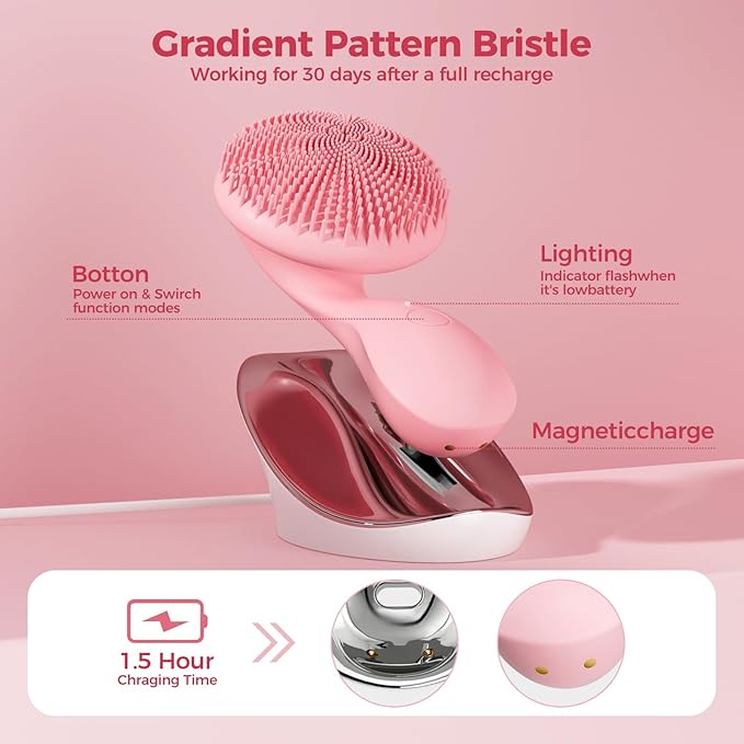 2 in 1 Facial Cleansing Brush, Rotating Magnetic Beads & Massage Cleaning Electric Face Scrubber, Waterproof and Rechargeable Exfoliating Face Scrubber Brush