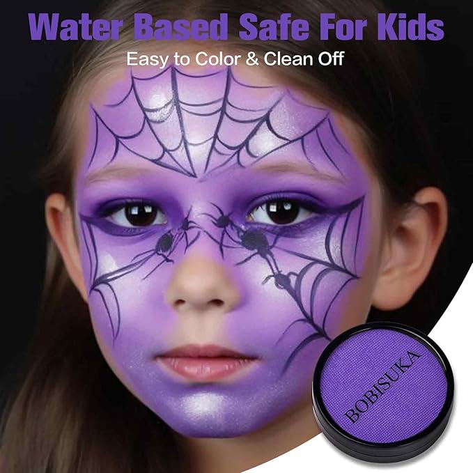 BOBISUKA Purple Face Body Paint, Water-Based Face Painting Kit & Body Paints, Kids Adults Facepaint for Halloween Ursula Widowmaker Dabi Maleficient Makeup, Costume Cosplay Party Theater & Stage