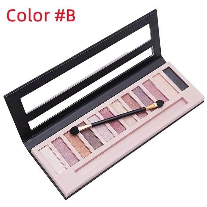 12-Color Nude Eyeshadow Palette - Natural Nude Matte & Shimmer Glitter Pigment Eye Shadow Palette Set - Waterproof Smokey Professional Beauty Makeup Kit (B Shimmer)