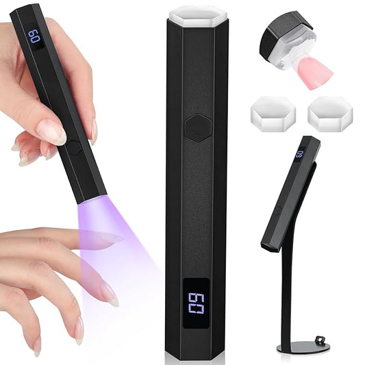 SAVILAND Handheld Magnetic U V Light for Nails: Black 2-in-1 Magnetic Nail Stand & Nail Stamper Cordless Nail Dryer Handheld LCD Display Screen Curing Lamp Portable Mini LED Gel Lamp Manicure Gift