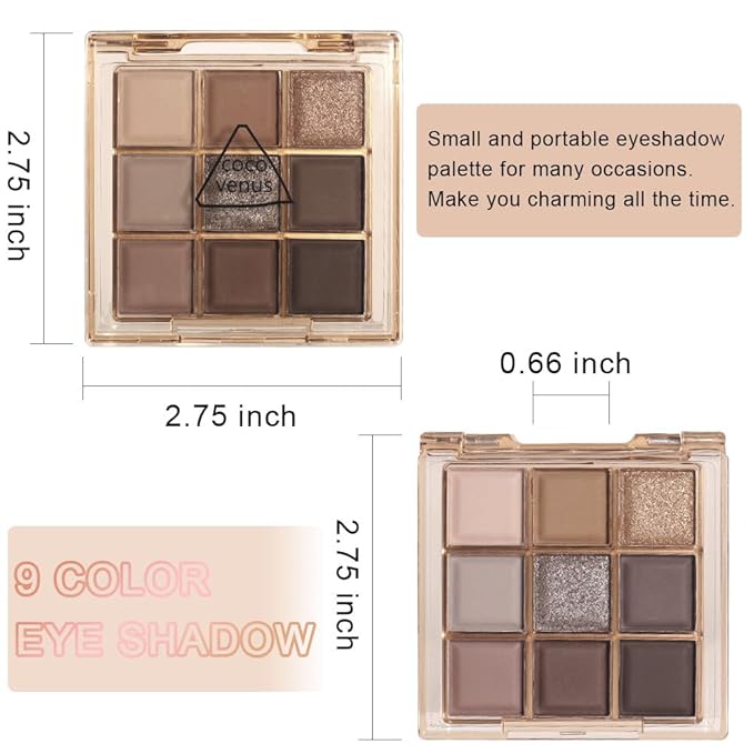 9 Colors Nude Eyeshadow Palette Makeup,Taupe Bronze Brown Matte Cream Eye Shadow,Natural Neutral Eyeshadow Palette Nude,Naturing-Looking Long Lasting Waterproof