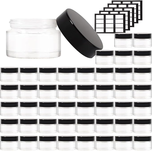 46 pack 1oz Glass Jars with Lids Round Empty Cosmetic Containers, Leak Proof Small Travel Containers Refillable Glass Jars for Face Creams, Lotions,Salves Ointments,Potravel Storage