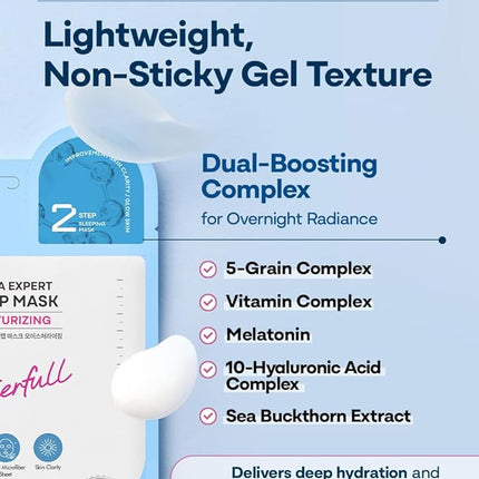 Derma Expert 2 Step Moisturizing Face Mask – 2 in 1 Hydrating Sheet & Sleeping Mask with Hyaluronic Acid, Ceramide & Niacinamide | Supports Skin Barrier & Glow | Korean Skincare | 7 Sheets