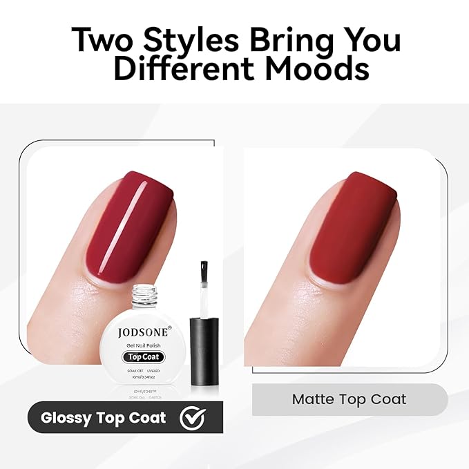 JODSONE 10ML Top Coat Gel Polish High Gloss Shine Finish Long Lasting Gel Nail Polish Professional Manicure Home DIY No Wipe Need U V Lamp Curing