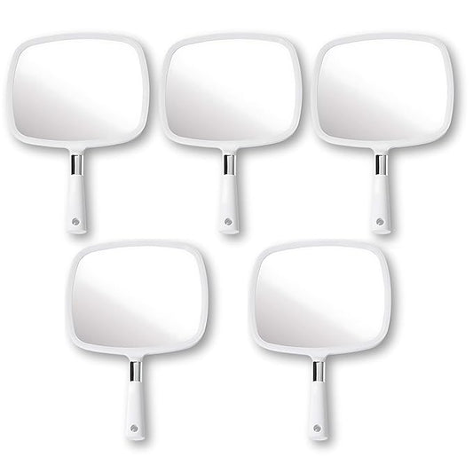 MIRRORVANA Pack of 5 Large Handheld Mirror Set for Barbers & Salon Hairdressers - Perfect for Home, Travel, & Makeup Use with Long Comfy Handle and Distortion Free HD Reflection - 13" x 9" (White)