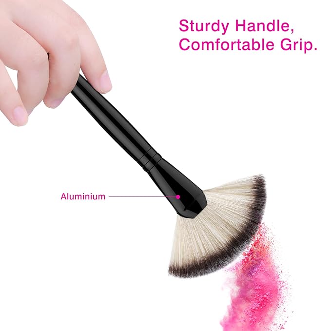 Fan Makeup Brush, Luxspire Professional Highlighting Make Up Brush Blush Bronzer Cheekbones Brush, Single Large Soft & Dense Face Blush Powder Foundation Brushes Make Up Tool, Black