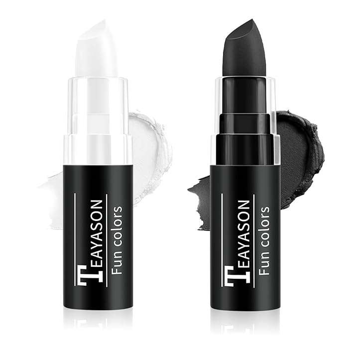 Black and White Face Paint Halloween Makeup Kit, Matte Lipstick Set Eye Black Stick, Body Paint Face White Foundation Makeup for Halloween Zombie Clown Vampire Skeleton Skull Joker