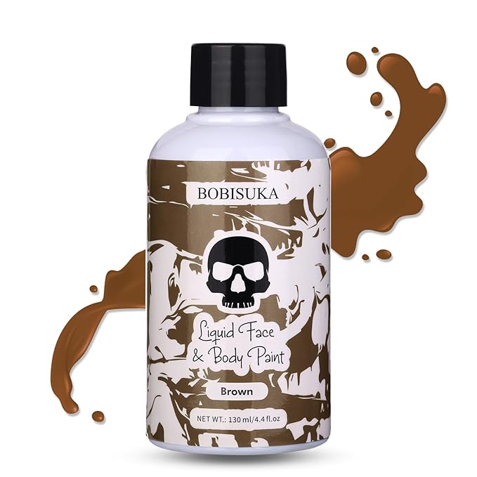 BOBISUKA Brown Face Body Paint Liquid Texture Washable Non Toxic Facepaint Fast Drying Foundation Makeup for Halloween Camo Hulk Hunting Cosplay SFX Costume Party Large Capacity(130ml)