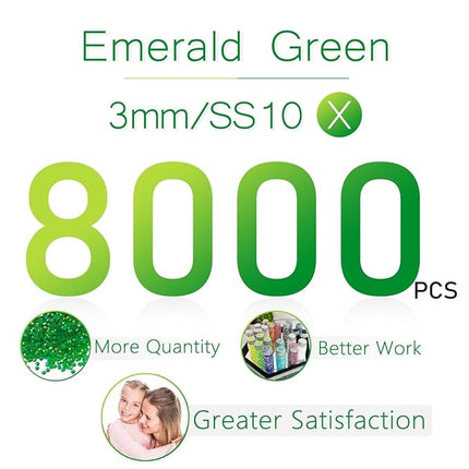 qiipii 8000PCS 3mm Emerald Green AB Resin Rhinestones for Crafts Dark Green AB Flatback Jelly Rhinestones Bulk SS10 Non-Hotfix Stones Diamonds Crystals Gems for Mugs Tumblers Bottles DIY Crafts