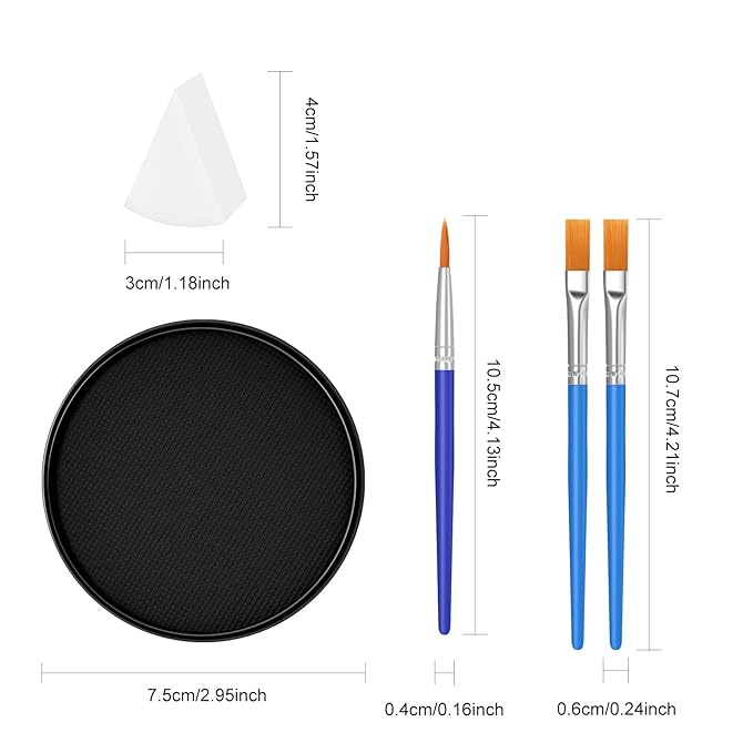 White Black Red Foundation Face Body Paint, Halloween Makeup Face Painting Kit with Painting Brushes and Makeup Sponge for Kids & Adults Goth Clown Vampire Joker SFX Cosplay Party-30g