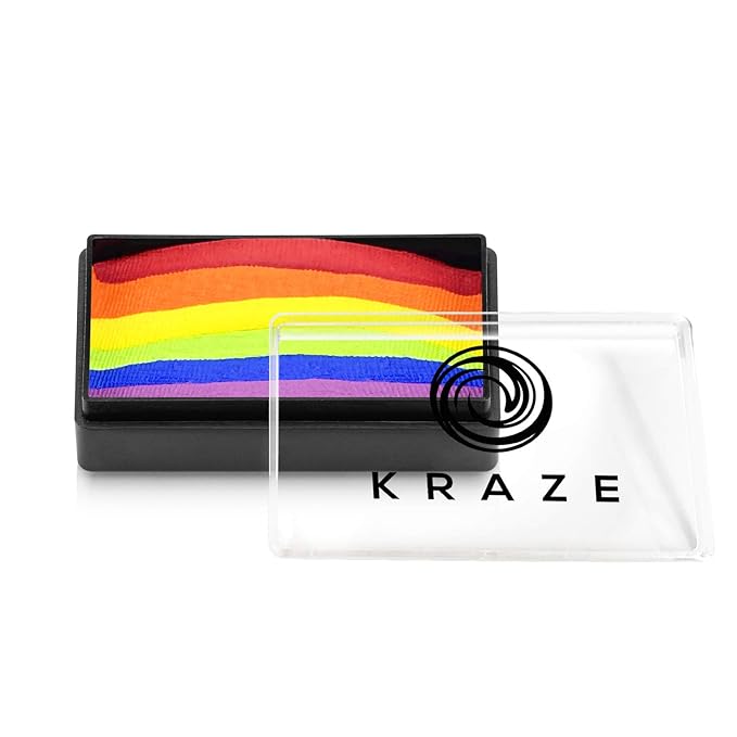 Kraze FX Dome Stroke - Deep Rainbow (25 gm), Professional 1-Stroke Split Cake, Hypoallergenic, Non-Toxic, Water Activated Face & Body Painting Makeup Supplies for Sensitive Skin, Kid Safe, Adults