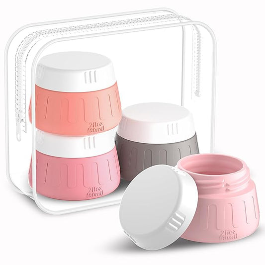 Gemice 2 oz Travel Containers for Toiletries, 4-Pack TSA Approved Travel Size Toiletries Containers for On-the-Go, Small Leak-Proof Travel Essentials Silicone Jar for Shampoo, Lotions, Cleanser