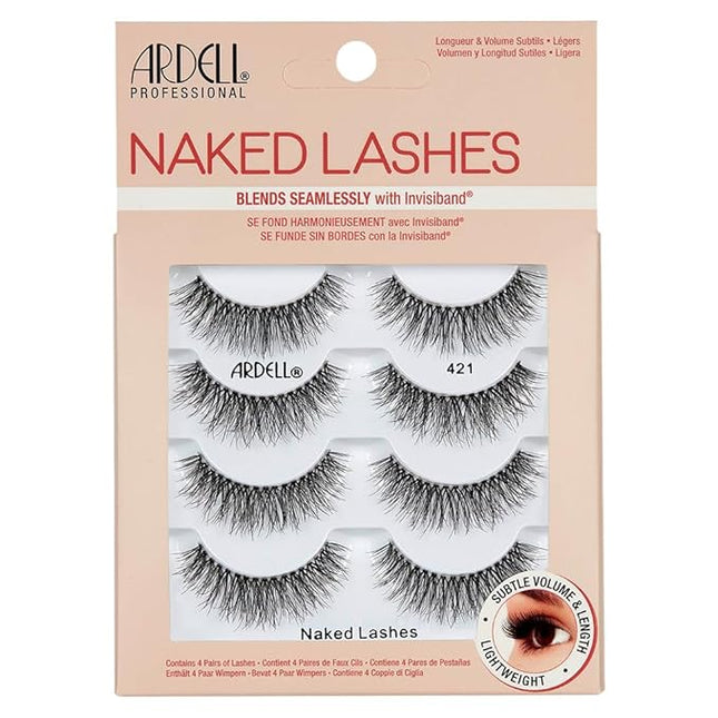 Ardell Naked Strip Lashes 421 – Natural-Looking, Long-Lasting False Eyelashes with Invisiband for Seamless Blend, 4 Pairs, 1-Pack