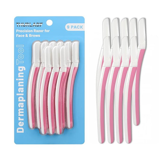 Dermaplane Razor for Women Face - Facial Razor for Women - Eyebrow & Face Razors, Exfoliating Microblades, Peach Fuzz Remover, Dermaplaning & Skin Care Tool, Travel Essentials, (9 pcs, Pearl Blush)