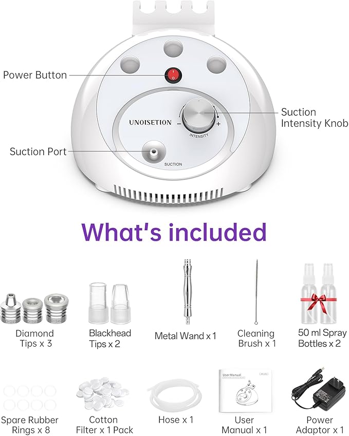 Blackhead Vacuum Removers, 2 in 1 Pro-Grade at-Home Spa Facial Vacuum Pore Cleaner for Blackheads, Whiteheads, Exfoliation, 20-80 Kpa Adjustable Suction for All Skin Types, White