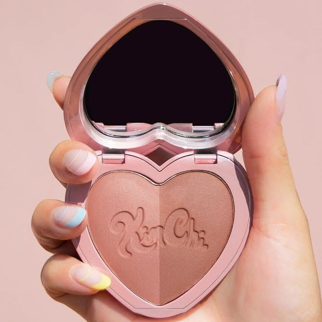 KimChiChic Beauty Thailor Blush Duo, Heart-Shaped Compact with Mirror, Buildable, Silky Matte & Shimmer Finish, Cruelty-Free Blush Palette, Vacation
