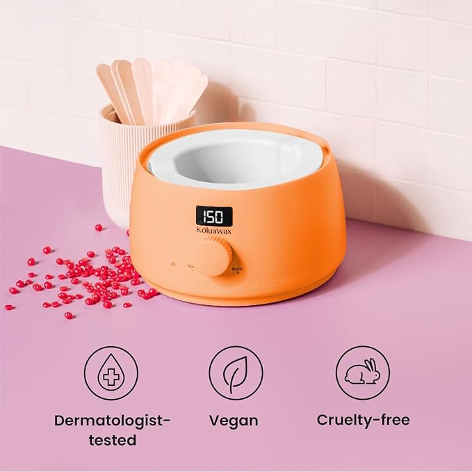KoluaWax Premium Waxing Kit for Women - Hot Melt Hard Wax Warmer for Hair Removal, Eyebrow, Bikini, Legs, Face, Brazilian Wax - Machine, 4-Pack Beads, Accessories, Peach Fuzz