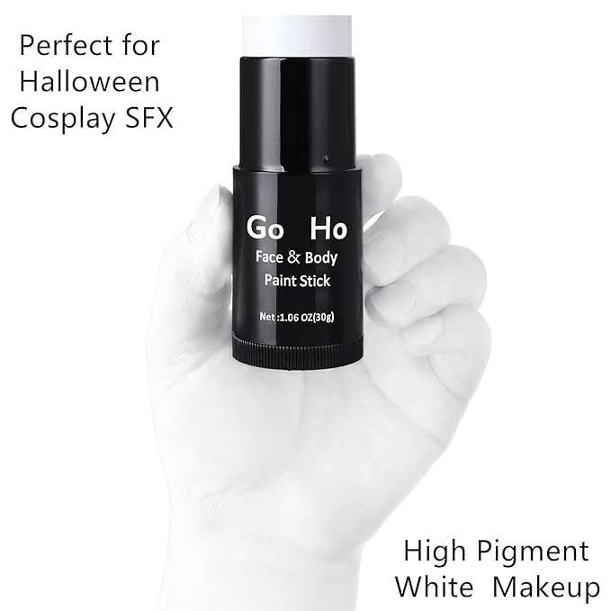 Go Ho Cream-Blendable Clown White Face Paint Stick,Full-coverage Waterproof Face Body Paint for Halloween Cosplay Jokester Zombie Vampire Skeleton Clown SFX Makeup,White Eye Black Stick